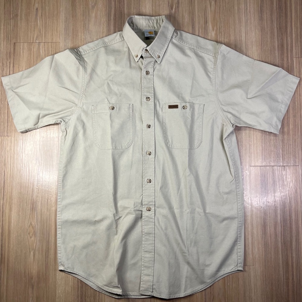 Carhartt Mens Short Sleeve Button Down Work Shirt Canvas Khaki XL